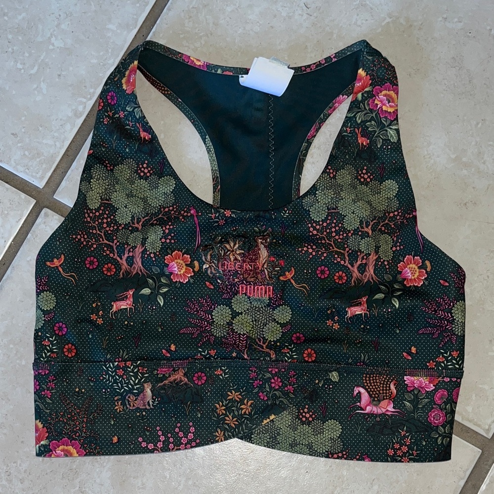 Puma x liberty Dark Green Floral Racerback Bra
